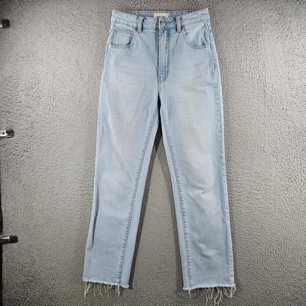 Rollas Original High Rise Straight Jeans Light Wash Raw Hem Size 26